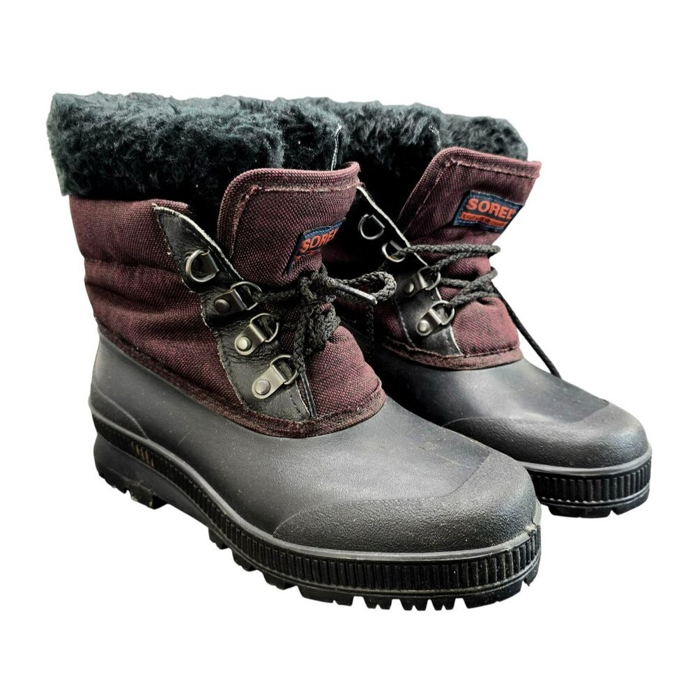 Sorel Womens Winter Snow Boots Size 7 Black Burgundy Waterproof Insulated JE3000